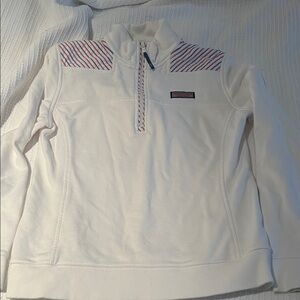 Vineyard Vines White and Pink Quarter-Zip Sweater